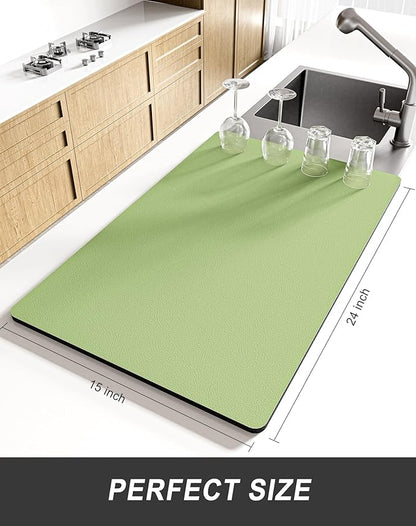 Rnivvi Dish Drying Mat for Kitchen Counter, XL 15 x 24" Super Absorbent Drainer Pad Easy Clean Dish Rack Pad, Non-Slip Heat Resistant Coffee Bar Mat for Coffee Machine Station Accessories Decor, Green - Image 2