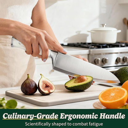 Knife Set, 15 Piece Premium Chef High Carbon Stainless Steel Kitchen Knife Block Set, Razor-sharp, Ergonomic Forged Triple Rivet Handle, Professional Knife Set for Kitchen, Dishwasher Safe(White) - Image 8