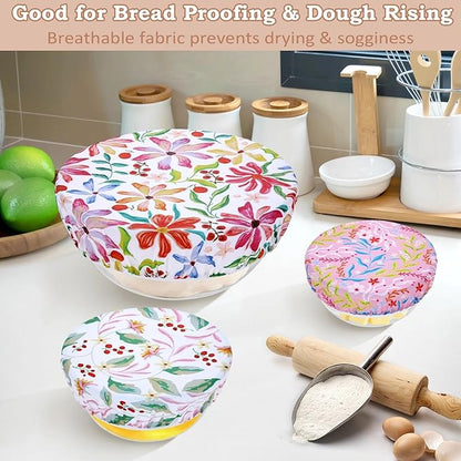 5-Size Reusable Beeswax Bowl Covers for Bread Proofing, Cotton Cloth Flexible Beeswax Wraps for Food Storage(Rainbow Floral) - Image 4