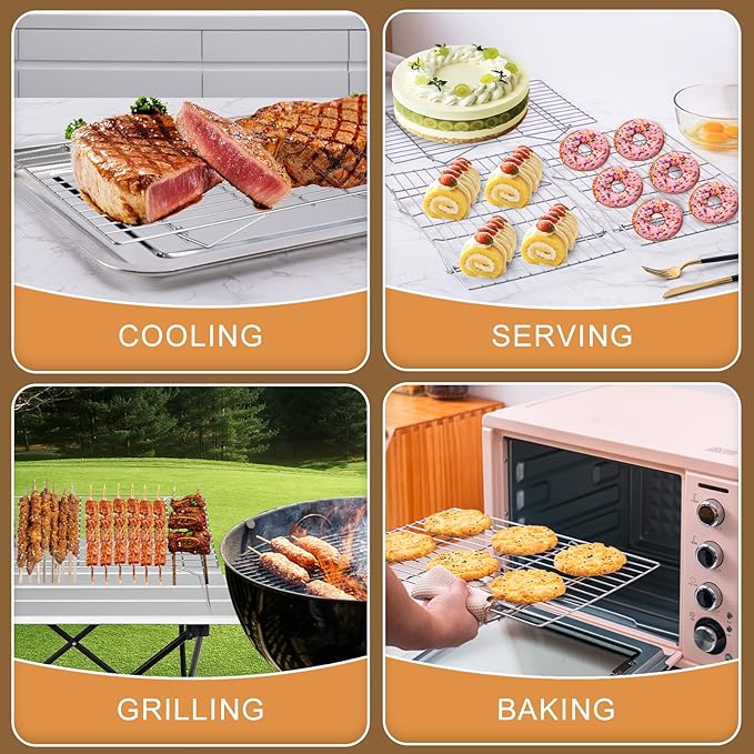 Cooling Rack for Baking 3 Tiers, 16" x 10" Cookie Cooling Wire Rack Stackable Collapsible Nonstick, Stainless Steel Baking Cooking Cooling Racks with Optimum Air Flow, Silver - Image 6