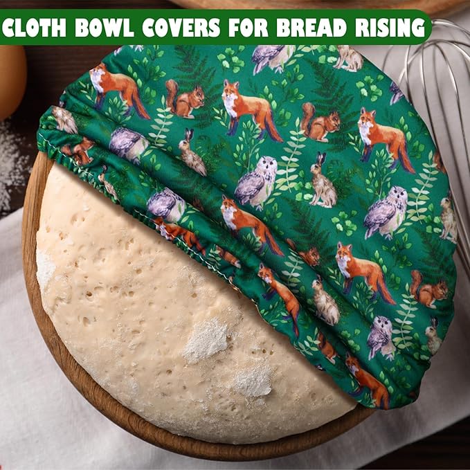 Patelai 10 Pcs Bowl Covers Reusable in 5 Size Stretch Cloth Fabric Elastic Food Storage Bowl Covers Bread Sourdough Lids for Proofing Food Fruits Leftover(Black, White, Brown, Green,Animal Style) - Image 4