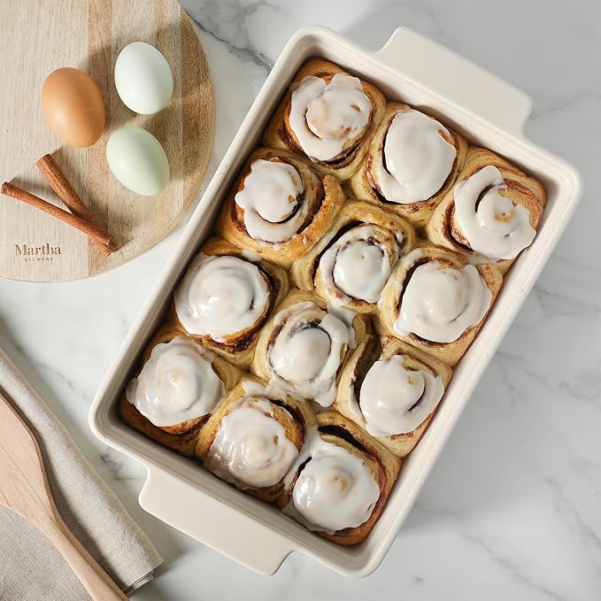 Martha Stewart Broadbrook Ceramic Bakeware, 13x9 Inch Rectangular Baking Dish with Handles, Cream Glazed Stoneware for Casseroles, Lasagna, Roasts & Desserts, Oven & Dishwasher Safe - Image 6