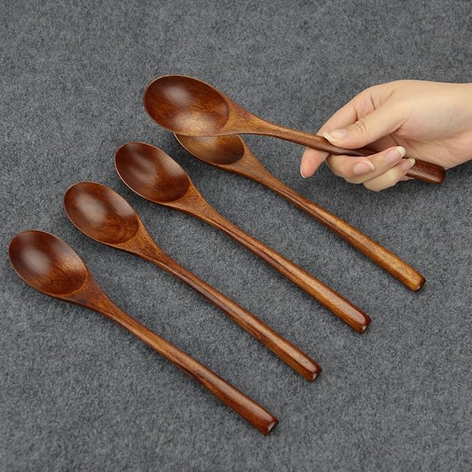 AOOSY Spoons, Wooden Spoons for Eating, 6 Pieces Japanese Natural Soup Spoons Wooden Spoon for Cooking Mixing Stirring Honey Tea Soda Dessert Coconut Bowl Nonstick Pots Kitchen - Image 9