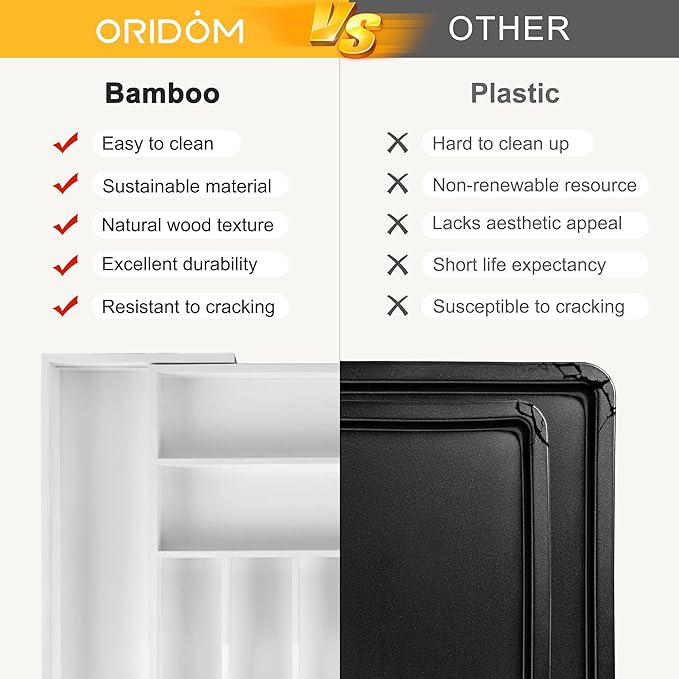 Large Premium Bamboo Silverware Organizer - Expandable Drawer Organizer & Utensil Organizer - 17"x19.7" Cutlery Tray with Dividers for Kitchen Utensils and Flatware (7-9 Slots) (White) - Image 6