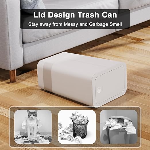 N. NETDOT 3 Pack 10L / 2.6 Gallon Small Trash Can with Lid,Bathroom Garbage Can with Pop-Up Lid,Waste Basket for Bathroom,Kitchen,Bedroom,Powder Room,Office,College (Black-Grey-Off White) - Image 3