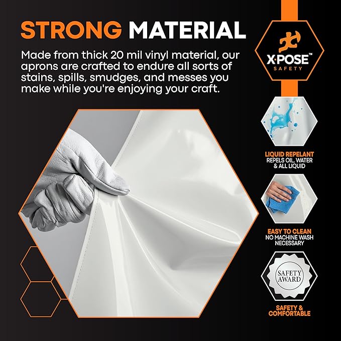 Xpose Safety Heavy Duty Vinyl Waterproof Aprons, White - For Home, Industrial and Commercial Use - Chemical Resistant