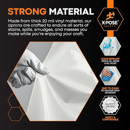 Xpose Safety Heavy Duty Vinyl Waterproof Aprons, White - For Home, Industrial and Commercial Use - Chemical Resistant