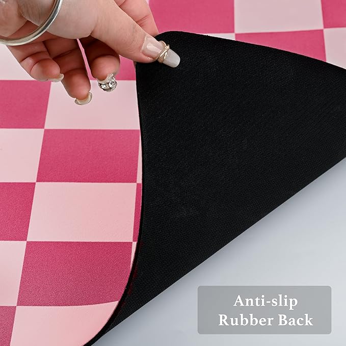 Ohocut Checkered Dish Drying Mat for Kitchen Counter, Coffee Bar Station Accessories, Retro Cute Girly Pink Aesthetic Modern Absorbent Drainer Mat Kitchen Drying Mat Easy Clean, Hot Pink 16" x 24" - Image 7