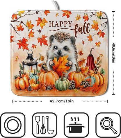 Happy Fall Dish Drying Mat - Cute Hedgehog Absorbent Drying Pad for Kitchen Counter - Image 2