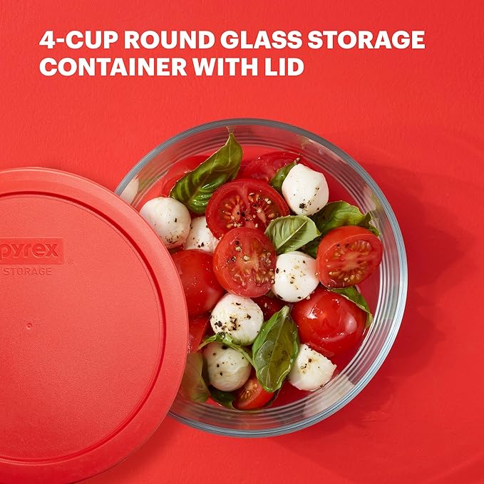 Pyrex Simply Store Glass Food Storage Container, Snug Fit Non-Toxic Plastic BPA-Free Lids, Freezer Dishwasher Microwave Safe, 4 Cup - Image 3