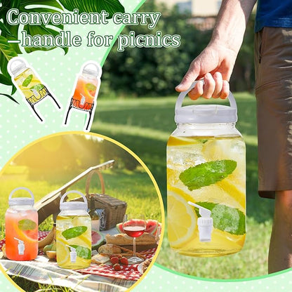 Tanlade 2 Pcs Plastic Drink Dispenser with Stand Beverage Dispenser with Sturdy Metal Base Juice Jar for Parties Lemonade Jar Spigot for Weddings Countertop Water, Each 1 Gallon(White)