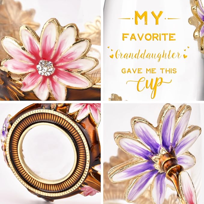 OEAGO Grandma Gifts from Granddaughter Tea Cup Birthday Grandparent Gifts Mothers Day Enamel Flower Glass Mugs from Grandkids Grandchildren - Image 6
