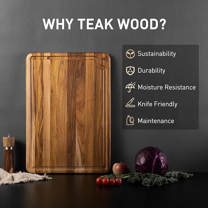 Extra Large Teak Wood Cutting Board 20inch for Kitchen Non Slip Feet Over Sink Butcher Block Chopping Board Nice Solid Thick Wooden Juice Groove Big Xl XXl large Best Hardwood Kitchen Counter Organic - Image 3