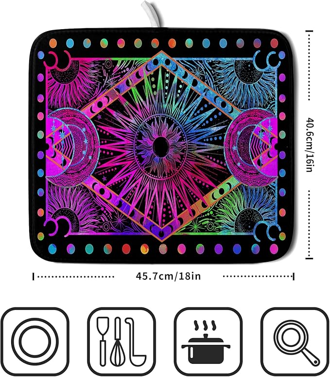 Purple Absorbent Dish Drying Mat Sun and Moon Microfiber Drying Pad for Kitchen Counter Decor Small - Image 2