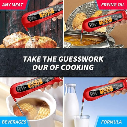 Therm Pro® Chef Meat Thermometer Digital, 1 Sec Instant Read, NIST® Certified Accurate to ±0.5℉, Ultra Bright LED Screen, IP67, Auto-Rotate, for BBQ, Turkey, Candy, Liquids Valentine's gift Cherry Red