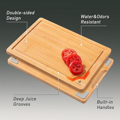 Bamboo Cutting Board Set Non Slip Feet with Holder Over Sink Kitchen Gadgets Charcuterie & Chopping Board Apartment Essentials New Home Must Haves Things Stuff Accessories House Housewarming Gifts - Image 4
