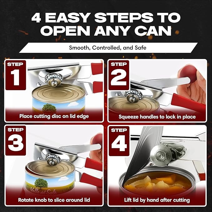 Chef Master Commercial Can Opener Heavy Duty - Manual Hand Crank for Large Cans with Anti-Slip Grip - Stainless Steel Restaurant Can Opener Manual for Seniors, Kitchen, Bars & Food Trucks - 90056 - Image 6