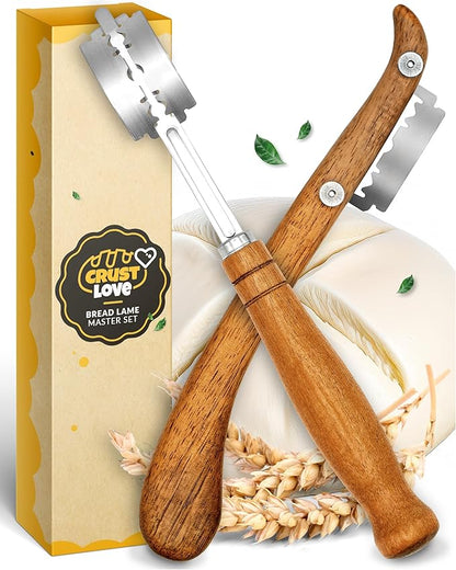 CRUSTLOVE 2pcs Set Bread Lame with 5 Blades – Sourdough Scoring Tool Set with Straight & Curved Scoring Knife for Sourdough and Bread Baking, Dough Scorer, Bread Scoring Tool, Bread Baking Supplies by CRUSTLOVE