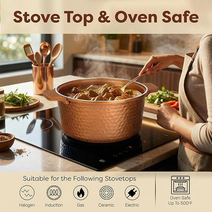 Gotham Steel Hammered 5 Qt Lightweight Dutch Oven Pot with Lid & Holders, Ceramic Non Toxic, Oven Safe & Even Heat Retaining Dutch Oven for Bread Baking Sourdough, Soup, 70% Lighter than Cast Iron - Image 7
