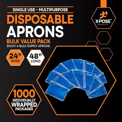 Xpose Safety 48,000 Blue Plastic Disposable Aprons for Cooking & more Individually Packaged Durable 1 Mil Waterproof Polyethylene 24" x 48" - Image 3