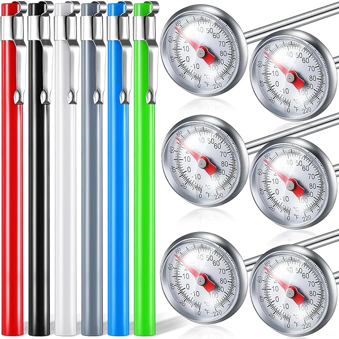 Xuhal 6 Pcs Stainless Steel Kitchen Thermometer with 5 Inch Long Stem 1 Inch Dial Thermometer Milk Frothing Food for Oven Probe Meat Grill BBQ Cooking Chocolate Water(Multicolor) by Xuhal