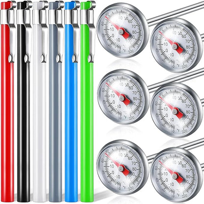 Xuhal 6 Pcs Stainless Steel Kitchen Thermometer with 5 Inch Long Stem 1 Inch Dial Thermometer Milk Frothing Food for Oven Probe Meat Grill BBQ Cooking Chocolate Water(Multicolor) by Xuhal