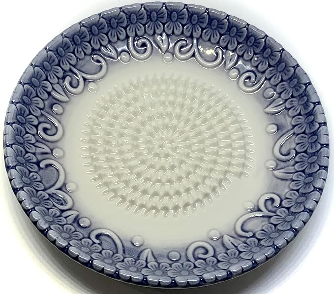 BonCera, All-in-one Premium Ceramic Garlic Grater Plate 4-Piece Set - Purple Embossed Design and Style - For Garlic, Ginger, Chocolate, and more! - Comes with 5.25" Plate, Peeler, Brush, and Stand - Image 6