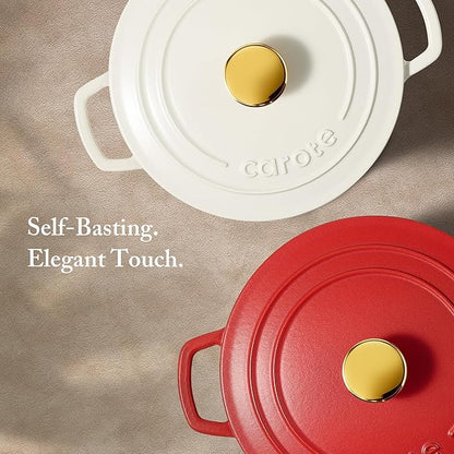 CAROTE Enameled Cast Iron Dutch Oven Pot with Lid, 4 QT Dutch Ovens, Heavy-Duty Cast Iron Pot for Sourdough Bread Baking, Braising, Stews, Roasting, Healthy & Non-Toxic, Dual Handles, All Stovetop Compatible, Oven Safe up to 500° F, Red - Image 6