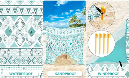 WIWIGO Beach Blanket Waterproof Sandproof Beach Mat 79" X 83"/10'x9'for 2-8 Adults Quick Drying Outdoor Picnic Mat Beach Accessories for Travel, Camping, Hiking - Image 2