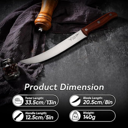 TAN REN Butcher Breaking Knife 8 Inch, Stainless Steel for Meat Cutting, Brisket Trimming With Sheath, Ergonomic Wooden Handle, Carving