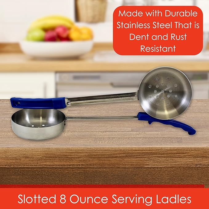 8 Ounce Slotted Stainless Steel Portion Control Ladle Spoon for Measuring and Serving; Commercial Grade Serving Scoops [Pack of 12] - Image 3