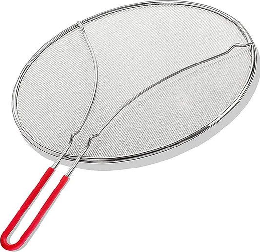 13" Grease Splatter Screen for Cooking | Stainless Steel Oil Splatter Guard and Ultra-Fine Mesh Protects Skin from Burns | Silicone Red Handle by KAFOOR