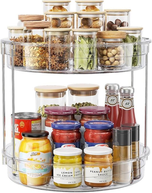 LAMU 12inch 2 Tier Lazy Susan Turntable Organizer Rotating Spice Rack Organization for Cabinet, Kitchen, Pantry, Countertop, Bathroom, Vanity, Medicine Cabinet Organizer, Clear by YourHome-OrganizationHelper