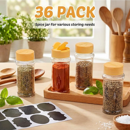 Eccliy 36 Pack 3 oz Clear Plastic Spice Jars with Label and Shaker Lids Empty Spice Bottles Seasoning Containers Seasoning Jars Shaker Condiment Pots for Pepper Herbs Powders (Wood Color) - Image 4