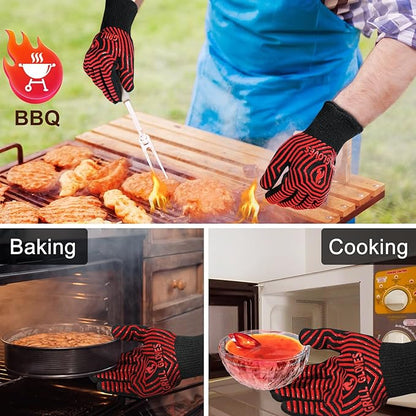 QUWIN BBQ Gloves, BBQ Accessories 1472℉ Extreme Heat Resistant, Grilling Gloves Silicone Non-Slip Oven Mitts, Kitchen Gloves for BBQ, Grilling, Cooking, Baking-1 Pair 11inch, Red - Image 2