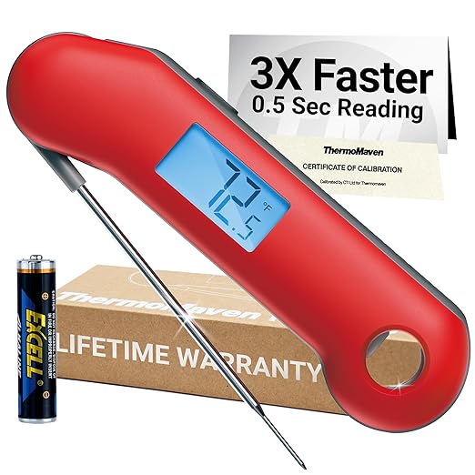 ThermoMaven ProfessionaI Meat Thermometer Digital, 3X Faster 0.5 Sec Instant Read, NIST Certified Accuracy ±0.5°F, 100% Waterproof Probe, Auto-Rotate Bright Indicator, for Candy/Grill/BBQ, Red & Gray - Image 8