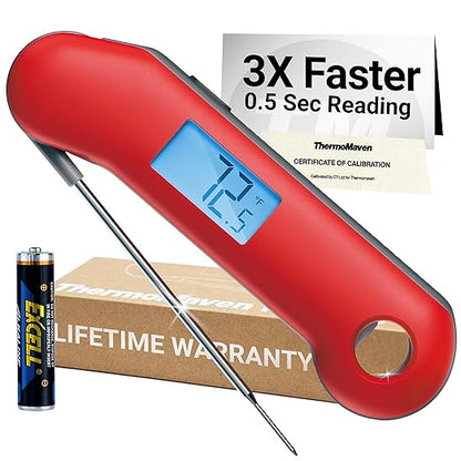 ThermoMaven ProfessionaI Meat Thermometer Digital, 3X Faster 0.5 Sec Instant Read, NIST Certified Accuracy ±0.5°F, 100% Waterproof Probe, Auto-Rotate Bright Indicator, for Candy/Grill/BBQ, Red & Gray - Image 8