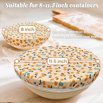 OHIYO Reusable Beeswax Bowl Covers (2 Large), Elastic Cotton Cloth Sourdough Bread Cover, 12 inch Reusable Bowl Caps for Bread Proofing Baskets and Large Mixing Containers