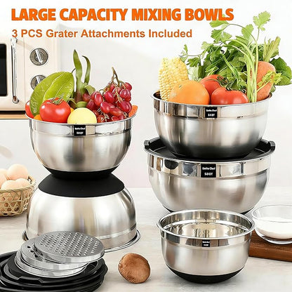 Thickened Heavy-Duty 26pcs Stainless Steel Bowl, Mixing Bowl Set with Lid, Grater Attachment, Non-Slip Bottom and Kitchen Gadget Set, Sizes 7, 4, 2.5, 2.0, 1.5, 1QT, Ideal for Mixing and Serving - Image 3