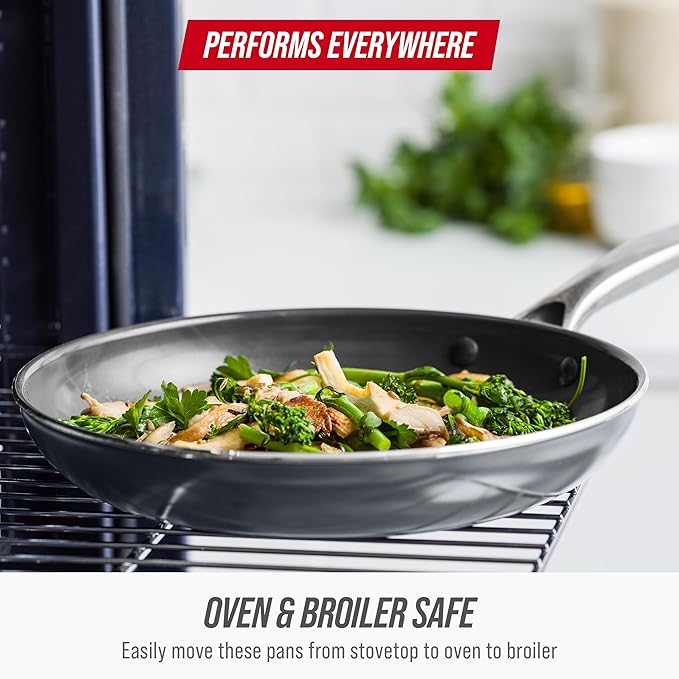 Blue Diamond 8" Nonstick Frying Pan Skillet, Ceramic Diamond Infused PFAS-Free, Dishwasher & Oven Safe, Stay Cool Handle, Durable Non Toxic Metal Utensil Safe, Egg & Omelet Pan, Gray - Image 8