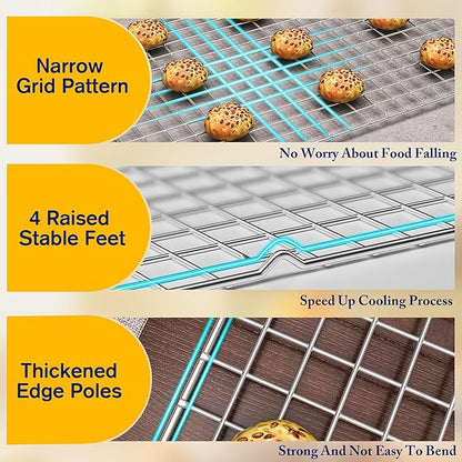 2PCS Cooling Racks for Cooking and Baking -11.65''x16.85''Heavy Duty Stainless Steel Wire Rack for Baking, Grilling, Roasting - Oven & Dishwasher Safe - Fits Half Sheet Pan（Silver） - Image 3