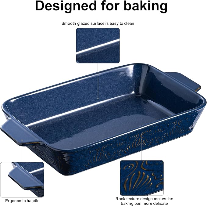 Dafuceramic Casserole Dishes for Oven, Baking Dishes, Ceramic Bakeware Sets of 4, Rectangular Baking Pan Set with Handles for Baking, Casserole, Kitchen, Wedding Gift (Blue) - Image 6