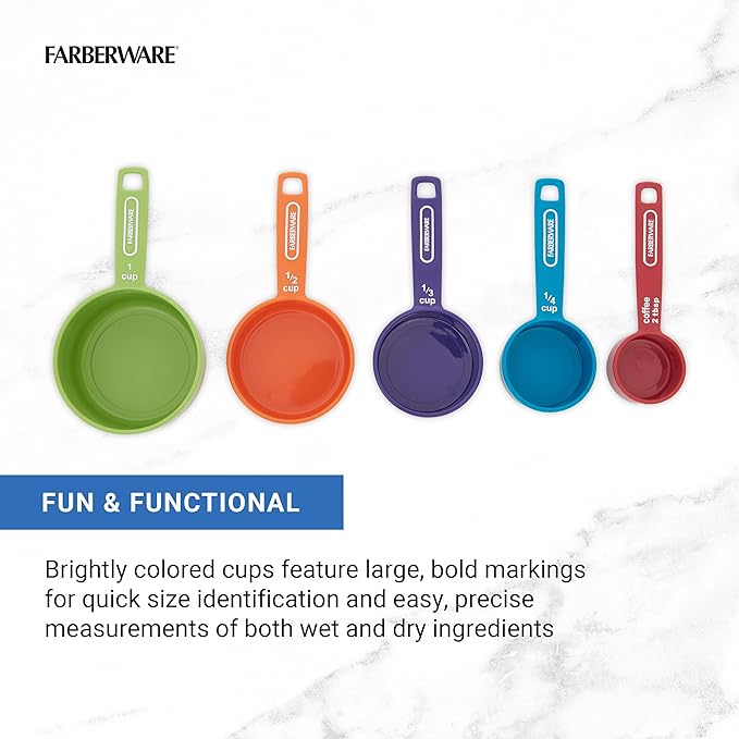 FARBERWARE 5-Piece Measuring Cup Set with Coffee Scoop, Durable Plastic Nesting Measuring Cups with Easy-Read Markings, BPA-Free, Dishwasher Safe - Image 3