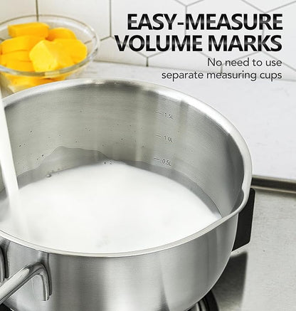 MICHELANGELO Stainless Steel Saucepan with Lid & Pour Spout 1QT & 2QT & 3QT, Tri-Ply Bottom Sauce Pan Set, Sauce Pot Set - 6 Pcs - Image 2