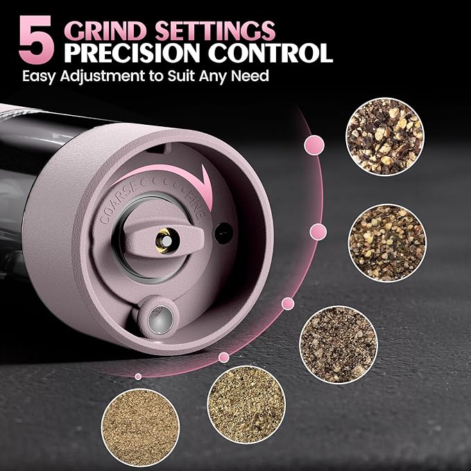 Salt and Pepper Grinder Set Birthday Gifts for Mom Automatic Battery Upgraded Larger Capacity Pink Salt Pepper Set New Apartment Gifts for Housewarming Cooking Gift - Image 2