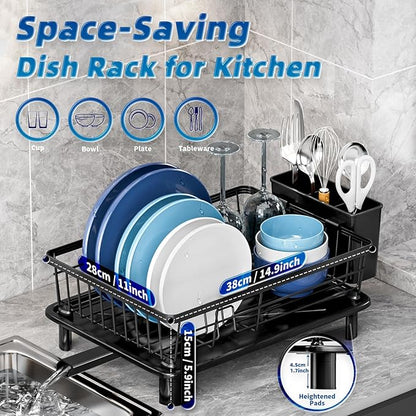 GAOKASE Dish Drying Rack, Stainless Steel-Dish Rack, Dish Racks for Kitchen Counter, Kitchen Dish Drainers with Removable Utensil Holder,New Drain Outlet,Plate Rack and Drainboard,Black - Image 5