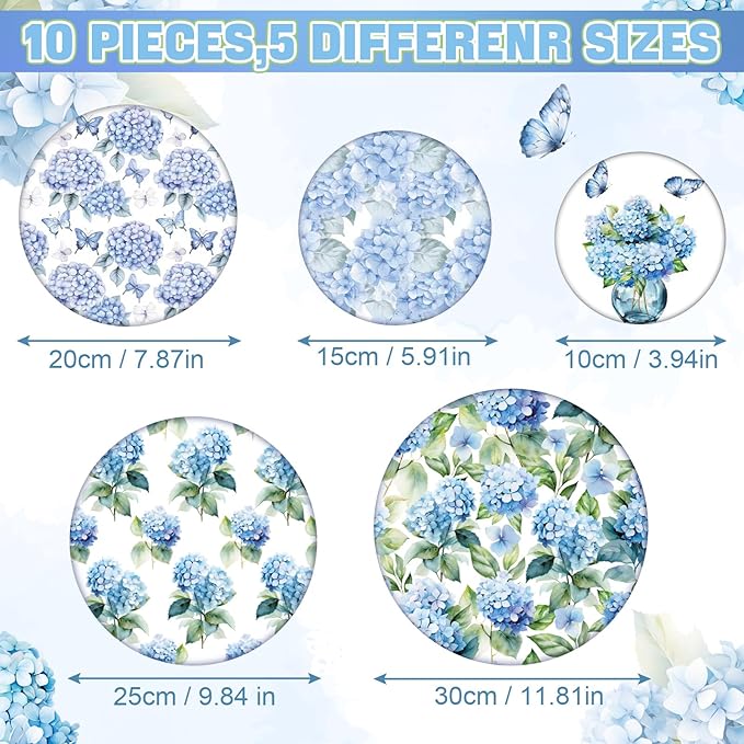 Patelai 10 Pcs Bowl Covers Reusable in 5 Size Stretch Cloth Fabric Elastic Food Storage Bowl Covers Bread Sourdough Lids for Proofing Food Fruits Leftover(Blue, White, Green,Hydrangea Style) - Image 2