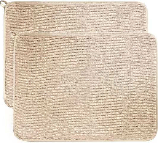 Dish Drying Mats for Kitchen Counter, 2 Pack Dish Drying Pads Dish Rack Mat Drying Pink Kitchen Mat (Beige-2) by QualityGoodsWorldwideLLC