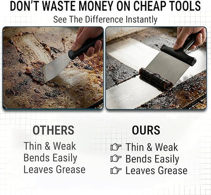 Grill Scraper, Stainless Steel Food Scraper with Handle – Heavy Duty Grill Scraper for Outdoor Grill, Flat Top Grill Cleaner, BBQ Tools & Accessories for Easy Grease and Stain Removal (Style 02)