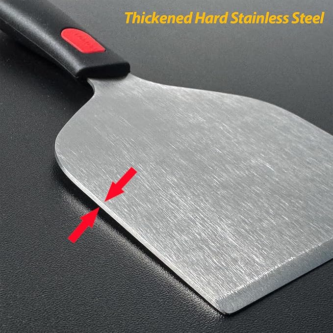 Vovoly Wide Griddle Scraper, 4.3“x4.3'' Smashed Burger Scraper Grill Scraper Spatula Burger Turner - Full Tang Silicon Handle Professional Grade Grill Accessories, Knife Grade Stainless Steel - Image 5